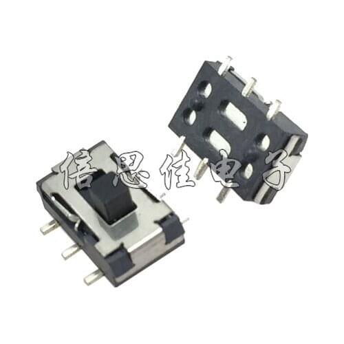 30pcs/Toggle switch 6 Pin vertical SMD Belt column 6P 2 files Slide switch 2 files