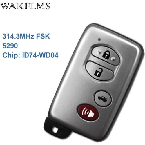 4 Buttons 314.3MHz PCB No 5290 ID74-WD04 Chip Sliver Keyless Go / Entry Remote Car Key For Toyota