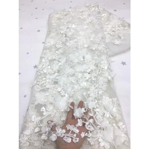 African Lace Fabric 2021 White Nigerian Lace Fabric High Quality French 3D Flowers Tulle Lace Fabric For Wedding Dress HXZ4988