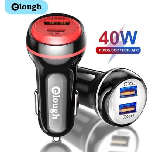 Elough USB Car Charger USB Type C Quick Charge QC 3.0 QC3.0 40W Fast Charging Charger For iPhone Huawei Xiaomi Mi Type C Mobil