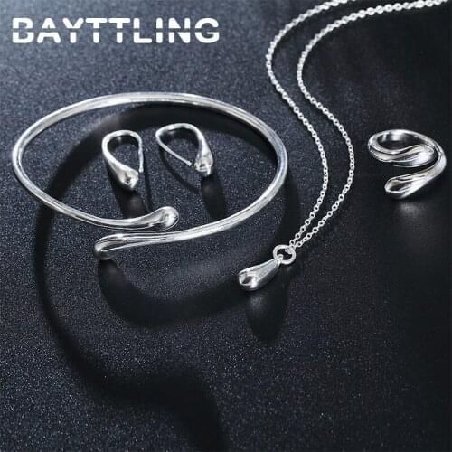BAYTTLING 925 Sterling Silver Water Drop Bracelet Necklace Earrings Ring For Woman Fashion Wedding Jewelry Set Charm Gift
