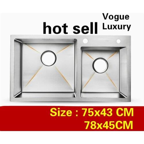 Free shipping Apartment kitchen manual sink double groove common do the dishes 304 stainless steel hot sell 750x430/780x450 MM