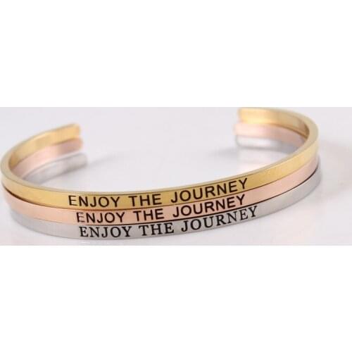 3.2mm Bangle Bracelets Stainless Steel Fashion Jewelry ENJOY THE JOURNEY Mantra Bracelet for Women and Men