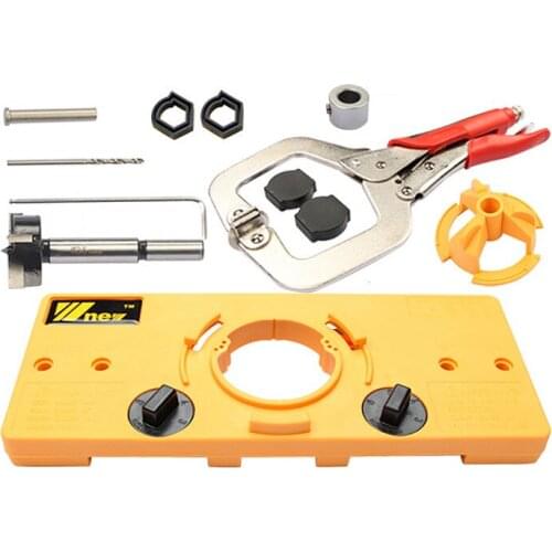 35MM Cup Style Hinge Drill Bit Boring Guide Door Hole Drill Locator Jig Drill Guide With Vise Grip For Tools Set