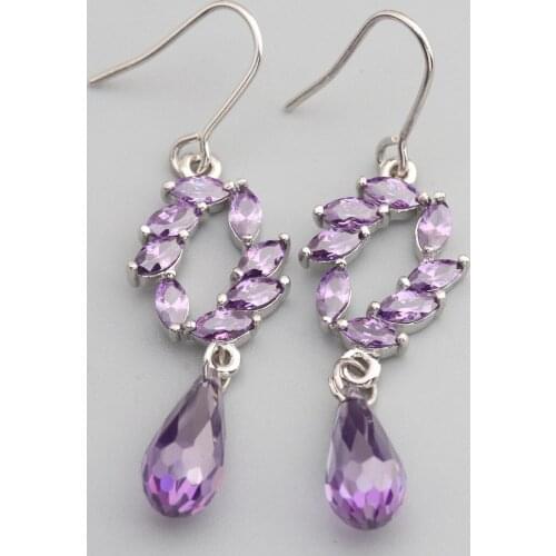 Wonderful Purple Stone 5*10mm Semi-precious Silver Cool For Womens Earrings ED0501
