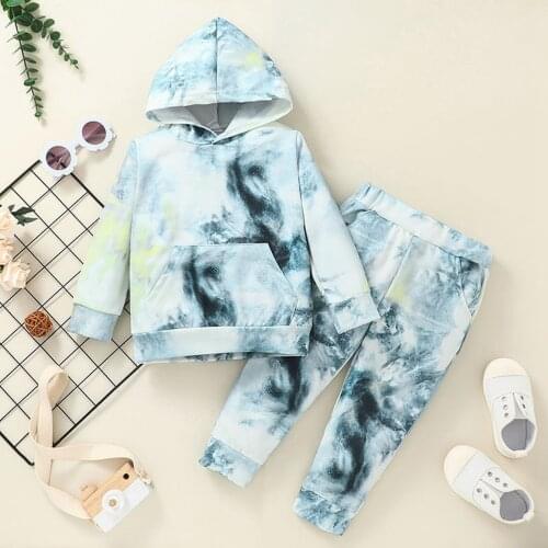 1-6Y Fashion Toddler Baby Girls Boys Clothes Sets Tie-Dye Printed Long Sleeve Sweatshirt Tops Pants 2pcs Kid Tracksuit