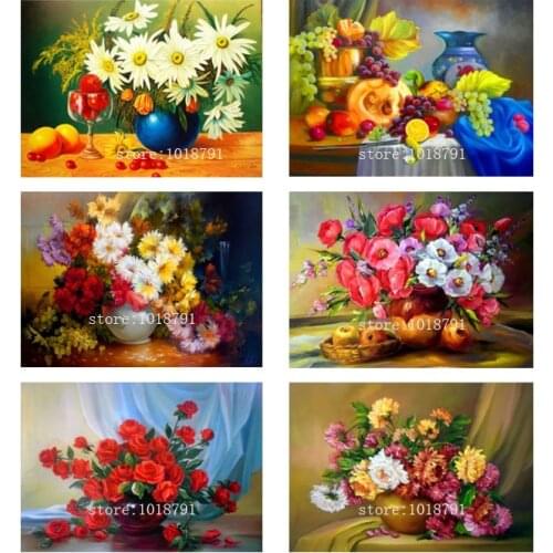 Diy Diamond Painting Cross Stitch Flower Full Diamond Embroidery Crystal Round Diamond Sets Unfinish Decorative