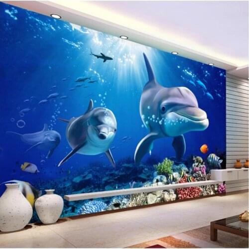 Custom photo murals wallpapers for walls 3 d Beautiful Dolphin Underwater World Wall papers home decor