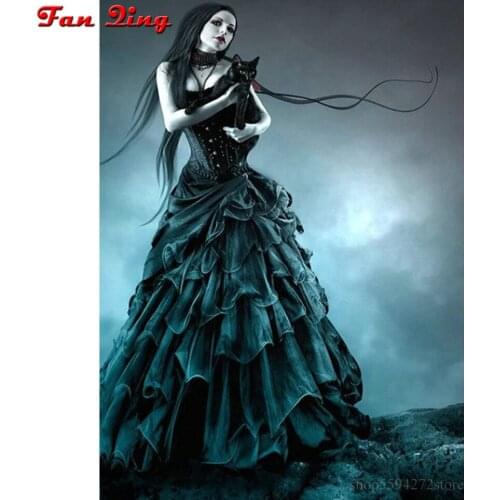 Elf Girl 5D Diamond Painting Gift Full Square Design Home Decor Embroidery Round Drill Display Animal Black Cat Cross Stitch