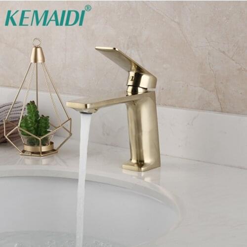 KEMAIDI Hot & Cold Brush Gold Mixer Tap Golden Brushed Bathroom Faucet Solid Brass Wash Basin Sink Tap Mixer Fauce