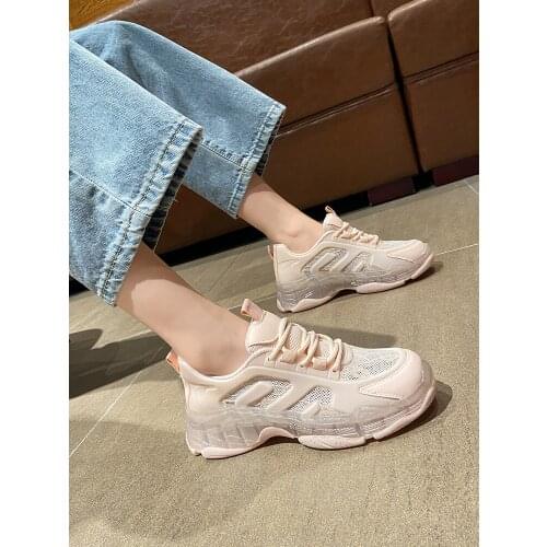 Women Shoes summer 2021 new thin breathable round head mesh thick bottom casual Sneakers women walking Comfortable pink shoes