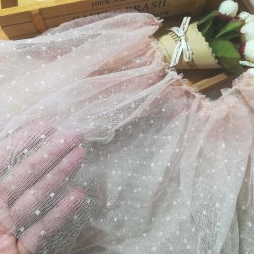 1Yards Pleated Lace Fabric Applique Dot Lace Trim 20cm Ribbon Sewing Guipure Crafts Mesh Dresses For Women Party dentelle RG32