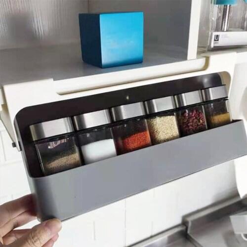 Kitchen Storage Rack Under-Shelf Spice Organizer Self-Adhesive Under Desk Drawer Seasoning Bottle Storage Rack Kitchen Organizer