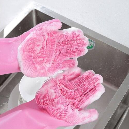 Kitchen Dishwashing Gloves Thickened Multi-Functional Silicon Dishwashing Brush Household Cleaning Heat Insulation Anti-Scald