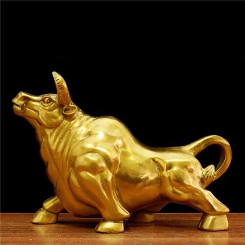 24CM Large 2020 home shop stock Bull Market business bring wealth and fortune GOOD LUCK Charging Bull Brass Sculpture talisman