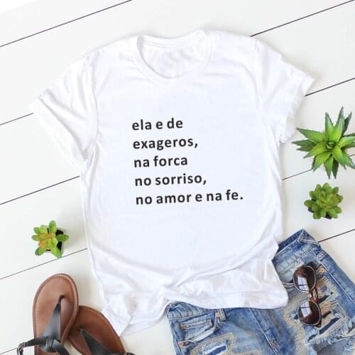 Fashion Portuguese phrase Women T-shirts Top Funny Letter Pirnt Casual shirt top Cotton Summer lady tshirt tee