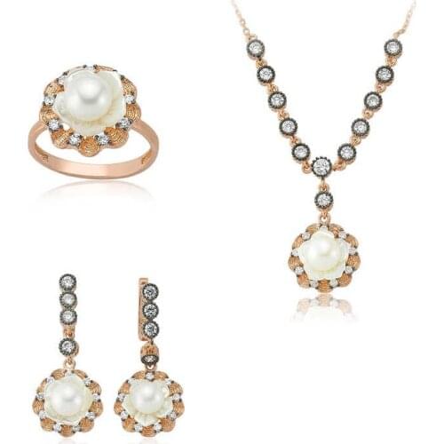 Original silver , Rose Color Plated Pearl Rose Set ,Most Special Jewelry Sets Suitable and Quality Products Types