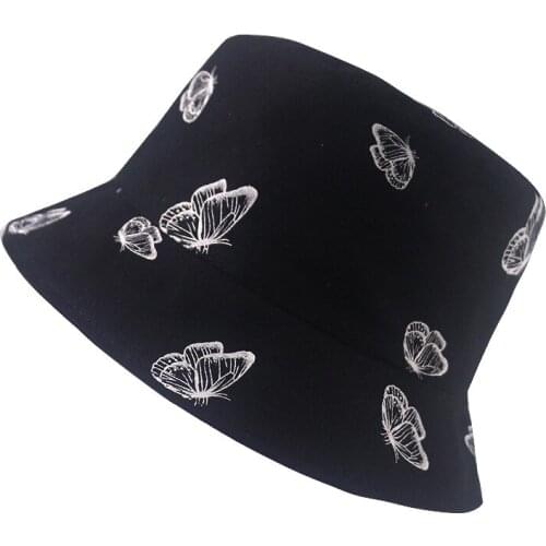 2020 Women Butterfly Pattern Fisherman Bucket Hat Summer Cotton Wear Basin Caps Outdoor Wild Sun Panama Fisherman Hat