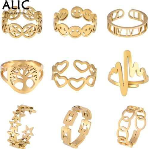 Punk Stainless Steel Rings For Women Statement Open Finger Adjustable Ring Minimalist Geometric Chain Ring Rings Jewelry