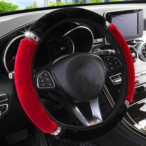 Steering Wheel Cover Universal 37-38cm Diameter Soft Plush Rhinestone Car Steering Wheel Cover Interior Accessories Car-styling