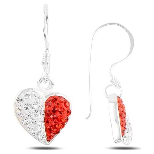 Silver 925 Sterling Dangle Heart Crystal Stone Earrings