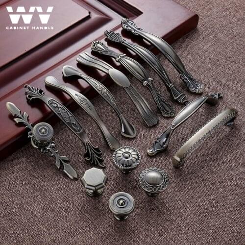 WV European-style Antique Handle Cabinet Door Wardrobe Drawer Wine Cabinet Pulls Complex Classical Bronze Antique Thickened 636