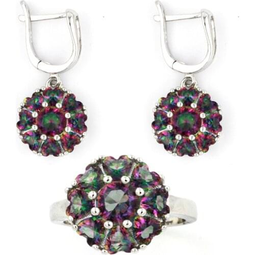 Fashion Jewelry High Quality Mystical FireTopaz Silver Color Set For Party Women/Ladies Earring/Ring 7# Jewelry Sets