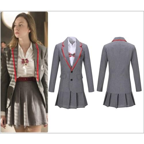 Woman Elite School Uniform Gray Cosplay Costume Custom Adult Female Shirt Girl Pleated Skirt Bow Belt