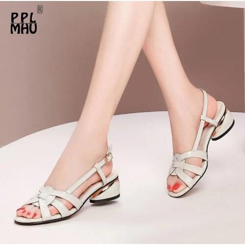 2021Summer Women Sandals New Comfort Low Heel Buckle Strap Sandals Open Toe Woman Genuine Leather Fashion Non-Slip Office Shoes