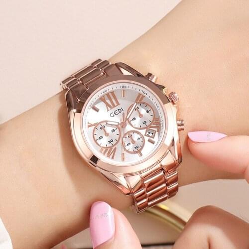 Steel band watch female waterproof calendar female watch fashion