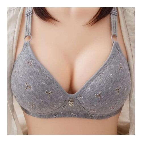 Deep V Plunge Underwear Womens Sexy Bras Big Size 32-44 A B C 3/4 Cup Cotton Push Up Bralette Froal Straps Lingerie C09