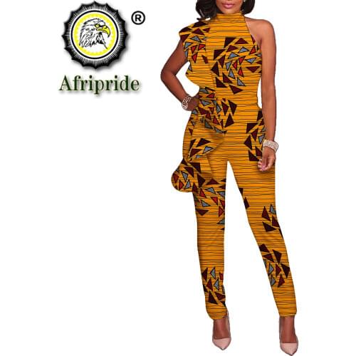 African Women Sets Sleeveless Dashiki Blouse Pants Suits Office Lady Elegant 2 Piece Set Business Outfits Crop Top S2026027