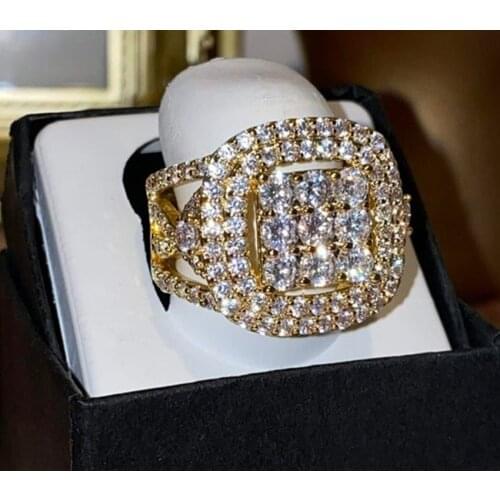 High Quality Hollow Out Square Shape Zircon Ring Micro Pave Crystal Finger Rings For Women Romantic Valentines Day Jewelry