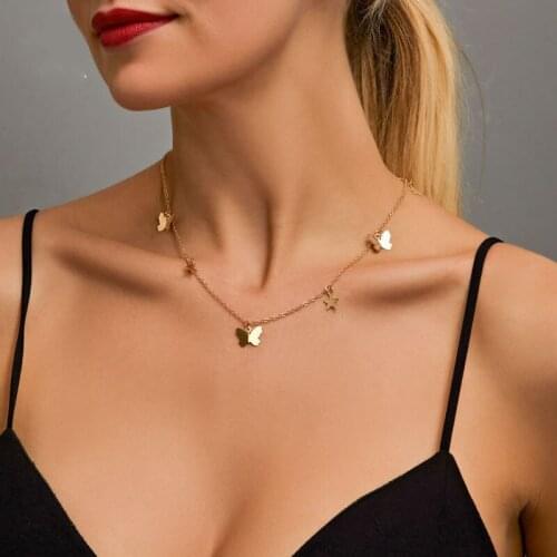 Butterfly Necklace Women Bohemian Style Multi-layer Pentagram Tassel Pendant Chain Necklace Womens Jewelry Collares