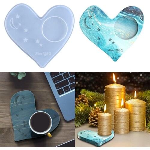 1PC Heart Star Candlestick Coaster Silicone Mold DIY Resin Candle Cup Holder Home Decoration Handmade Craft Making Tool Supplies