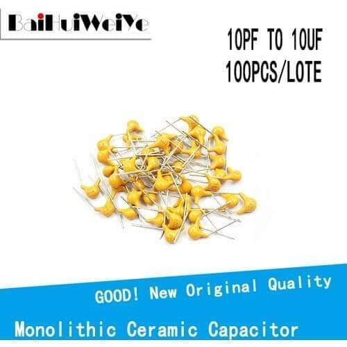 100PCS/LOTE Monolithic Ceramic Capacitor 50V 10PF ~ 10UF (100~106) 102 103 104 105 22PF 47NF 220NF 1NF 4.7UF 1UF 100NF 330NF