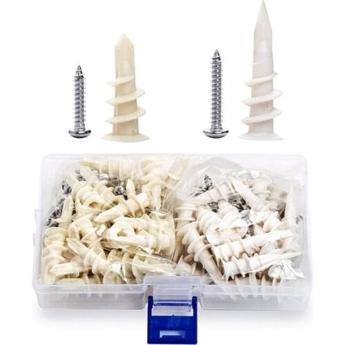 100Pcs Plastic Expansion Tube Self-Drilling Drywall Anchors Screw Plasterboard Nylon Anchors Home Curtain Drywall Tool Retail