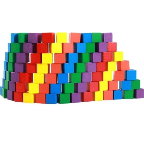 100Pcs Colorful Cubes Wooden Building Blocks Tower Collapses Games Stacking Up Square Wood Toy Educational Gift