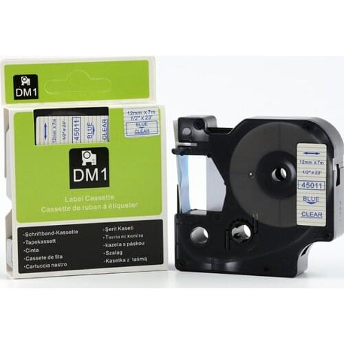 12mm Blue on Clear DYMO D1 LabelManager label tape 45011 1/2" W X 23' DYMO tape cartridge for Dymo Professional Labelmakers