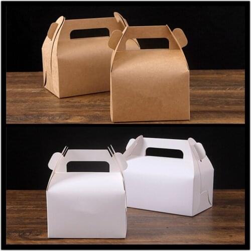 200pcs Kraft cardboard packing gift box With Handle handmade Cake candy For Wedding birthday Decoration Event Party Supplies