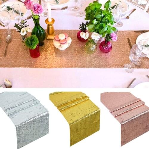 30*180cm Luxury Style Sequin Table Runner Shiny Rose Gold Sliver Tablecloth Cover For Home Wedding Birthday Party Decor Supplies