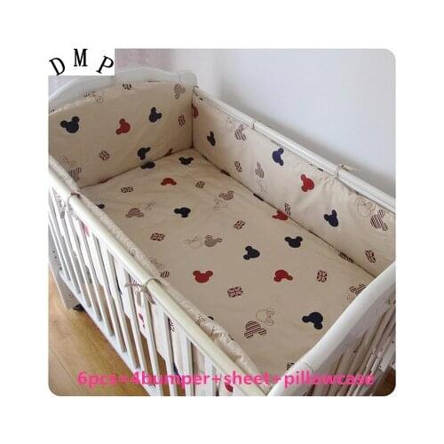 6PCS cotton curtain crib bumper cotton baby bed arround Custom Luxury Nursery Bedding juego de cama(4bumpers+sheet+pillow cover)