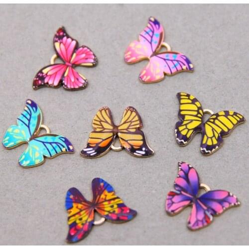 6pcs/lot 22*16mm Colorful Butterfly Charms Pendant Enamel Metal Small Charms Necklace Bracelet DIY Jewelry Making Accessories