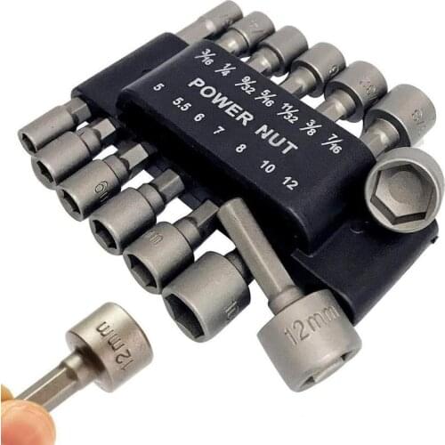 9/14pcs Nut Driver Set Socket Adapter Metric 5-13mm Magnetic Impact Grade Nut Setters Household Handle Tool Hex Shank Drill Bit