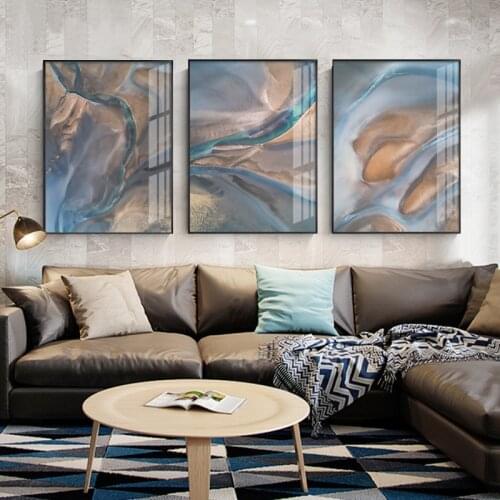Nordic Abstract Gilt River Watercolor Clouds Silk Light Luxury Decoration Frameless Simple Background Wall Canvas Painting Core