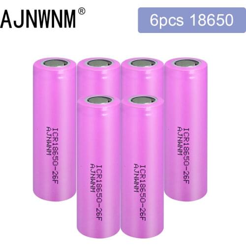 AJNWNM 18650 Battery 100% New Original ICR18650R 3.7v 2600mAh Lithium Rechargeable batteries For Flashlight