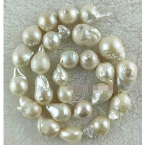 Free shipping Jewelry 00415 Natural 15-22mm Baroque Nucleate White Fresh Water Pearl Beads 15"
