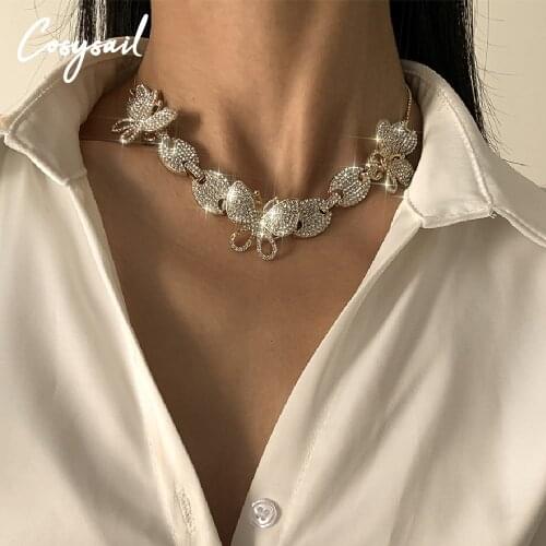 Cosysail Shiny Crystal Butterfly Choker Necklace 2021 Hip hop Jewelry for Women Crystal Cuban Link Party Jewellery Accessories