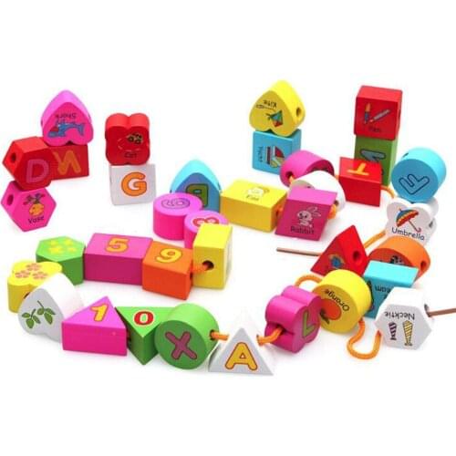 Montessori Kids Toy Baby Colorful Wooden Lacing Beads Stings Learning Educational Preschool Training Brinquedos Juguets