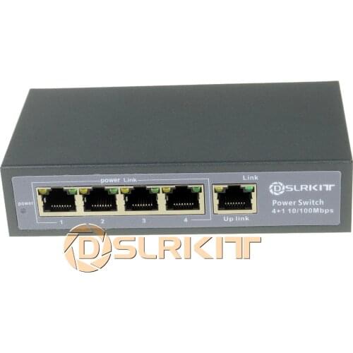 DSLRKIT 12V 72W 5 Ports 4 PoE Injector Power Over Ethernet Switch 4,5+/7,8